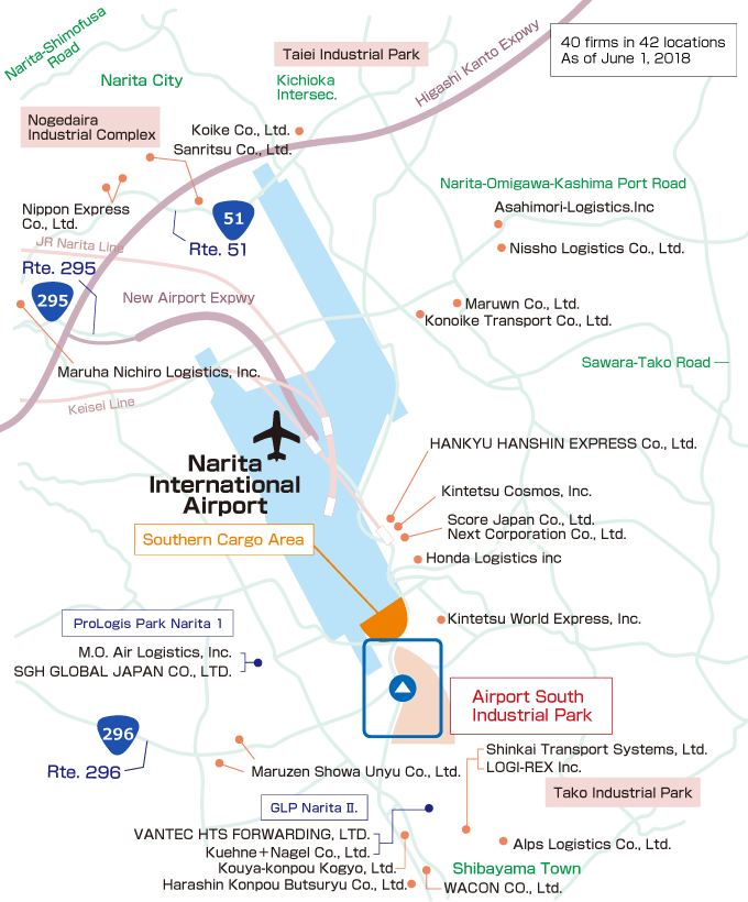 Map of Forwarder Facilities Around the Airport