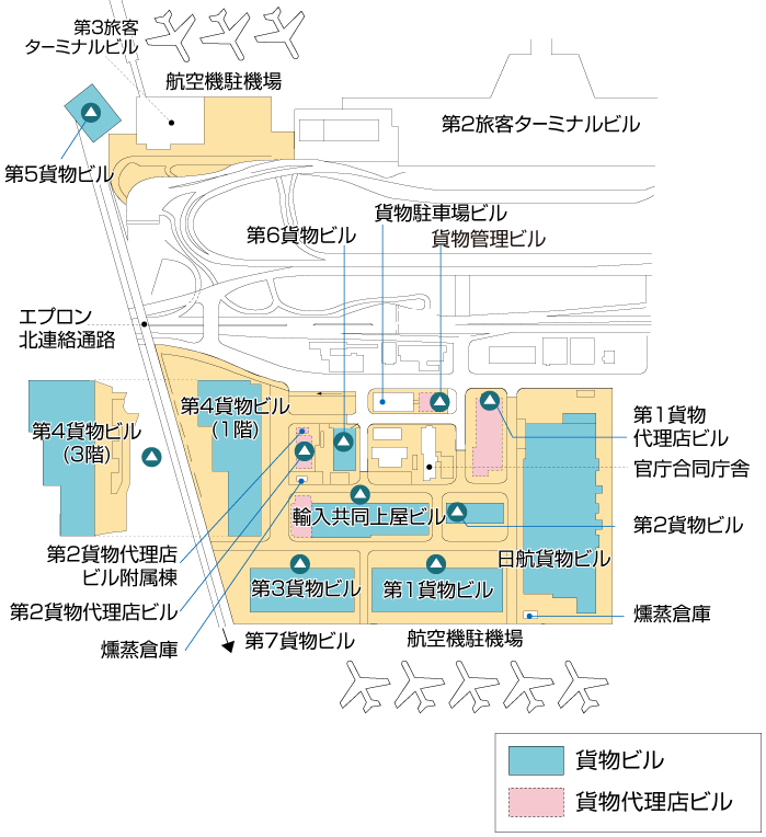 貨物地区のマップ図：詳細は建物を選択してください。（選択できない建物もあります）
